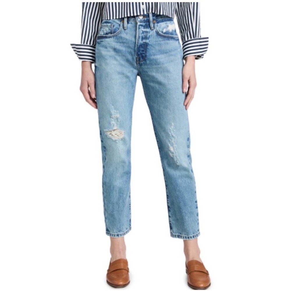 FRAME Le Original Straight Leg Jeans In Bluejay Rips Size 30